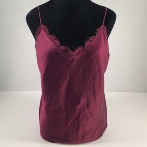 Victoria's Secret Burgundy Lace Trim Satin Cami Lingerie Top Fairy Feminine Med